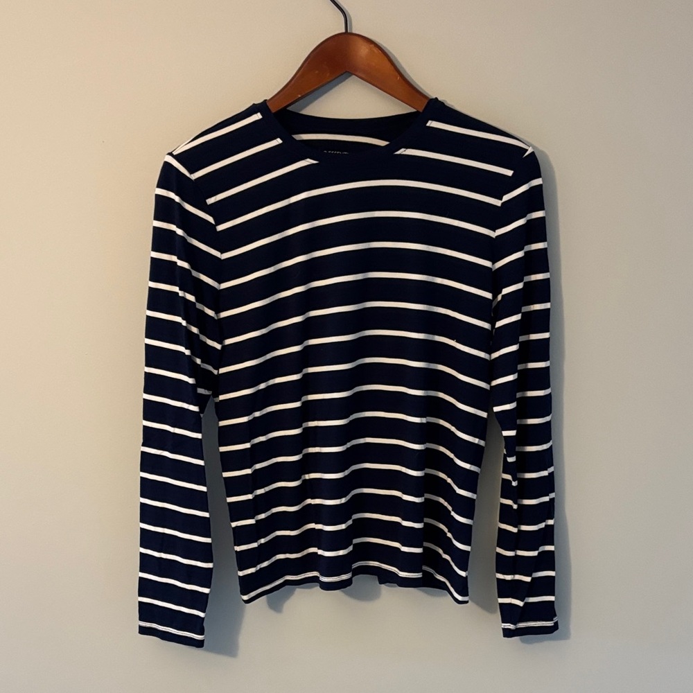 Reitmans Navy and White Striped Top